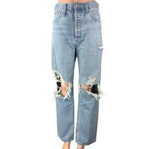 Agolde Women's Blue Light Wash Distressed Relaxed Straight Denim Jeans Size 29